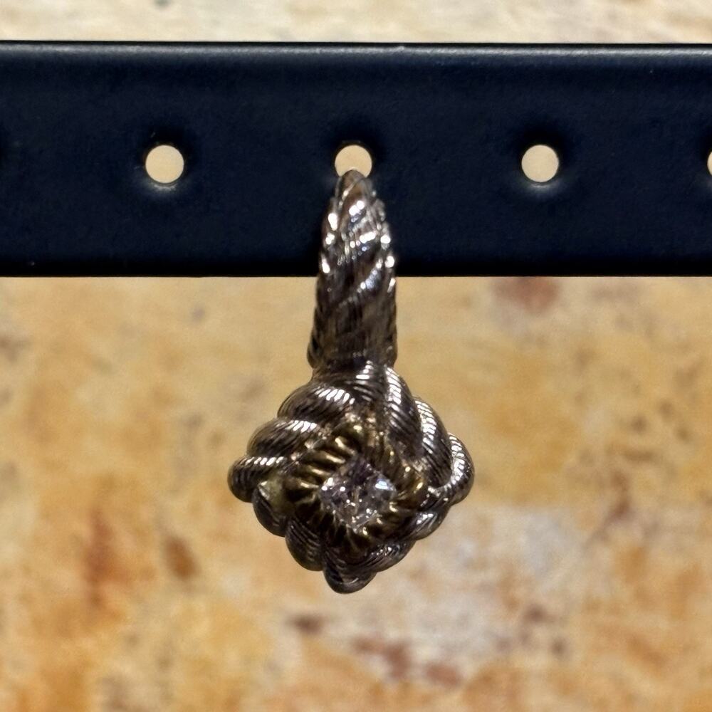 Single Judith Ripka Earring Sterling Silver Two Tone with Cubic Zirconia Roping